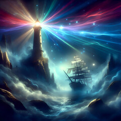 Prism Beacon: A Magical Lighthouse Guiding Ethereal Ships