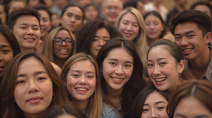Obraz premium diverse group of smiling young adults in close up photo, showcasing joy and camaraderie