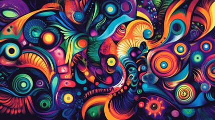 Fototapeta premium Multicolored psychedelic patterns provide vibrant textures for artistic backgrounds. 