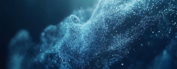 Obraz premium Abstract Blue Digital Network Data Flow Visualization Connecting Dots Lines and Particles