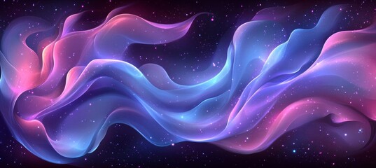 Glowing Lines With Blue And Pink Lights On Starry Background, Seamless Loop, Abstract Background