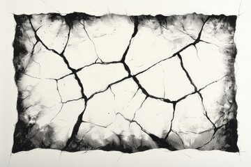 Cracked surface artwork simulating a fractured ground pattern in monochrome tones