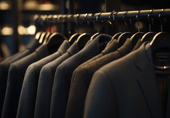 Obraz premium Dark Gray And Black Men's Jackets On Display Rack