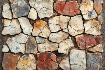 Obraz premium Colorful textured stones create a rustic surface along a pathway in a natural outdoor setting during daylight