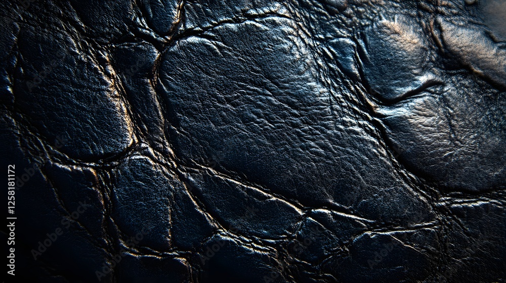 Poster close-up shot of dark blue alligator leather texture. shows depth and detail of the surface. macro t
