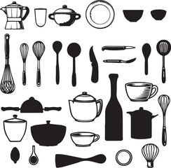 Set of Kitchen Utensils Art & Illustration.