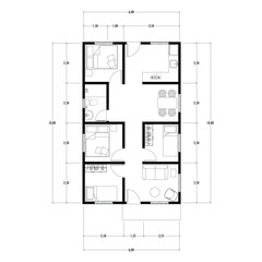 Black and White floor plan of a modern unfurnished house for your design. Suburban house vector blueprint. Architectural background. eps 10