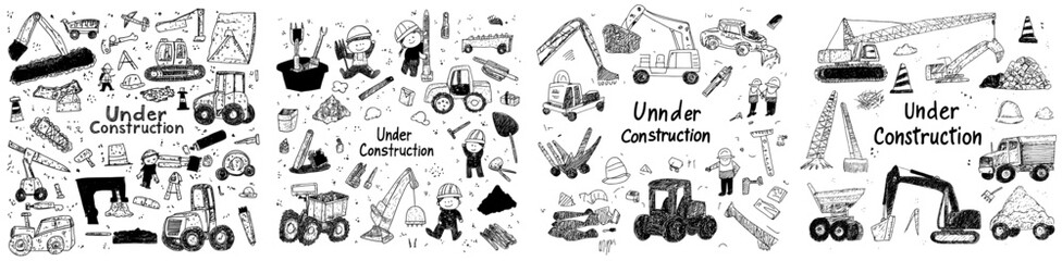 Obraz premium Hand-drawn construction work doodles in traditional style, modern design