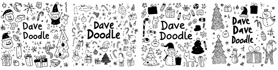 Happy Christmas Traditional Doodle Icons Sketch Hand Made Design Vector
