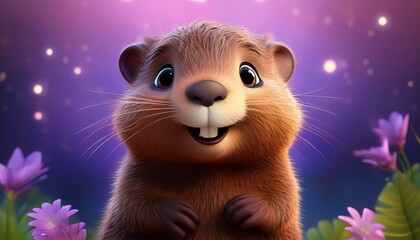 Niedlicher Biber, lila Hintergrund