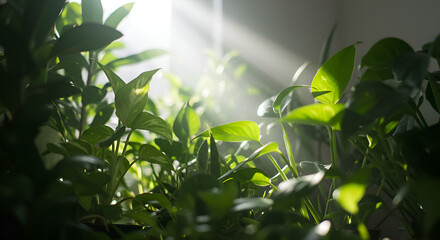 Naklejka premium Soft Light Over Green Leaves in Nature