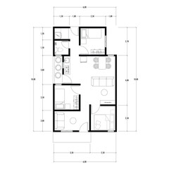 Black and White floor plan of a modern unfurnished house for your design. Suburban house vector blueprint. Architectural background. eps 10