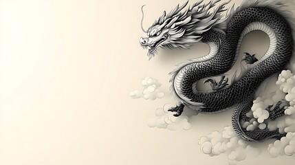 Fototapeta premium Majestic Chinese Dragon Soaring Through Clouds