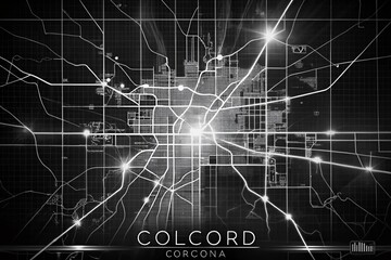 Obraz premium Long Exposure Black & White Street Map of Colcord, Oklahoma