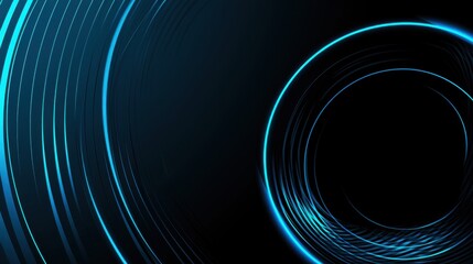 Abstract circular pattern with concentric circles on a minimalist Blue background. Banner template with white space for text, suitable for modern and professional design applications.