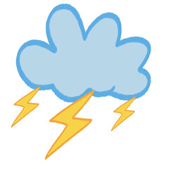 Crayon doodle weather forecast icon, cloud, lightning 