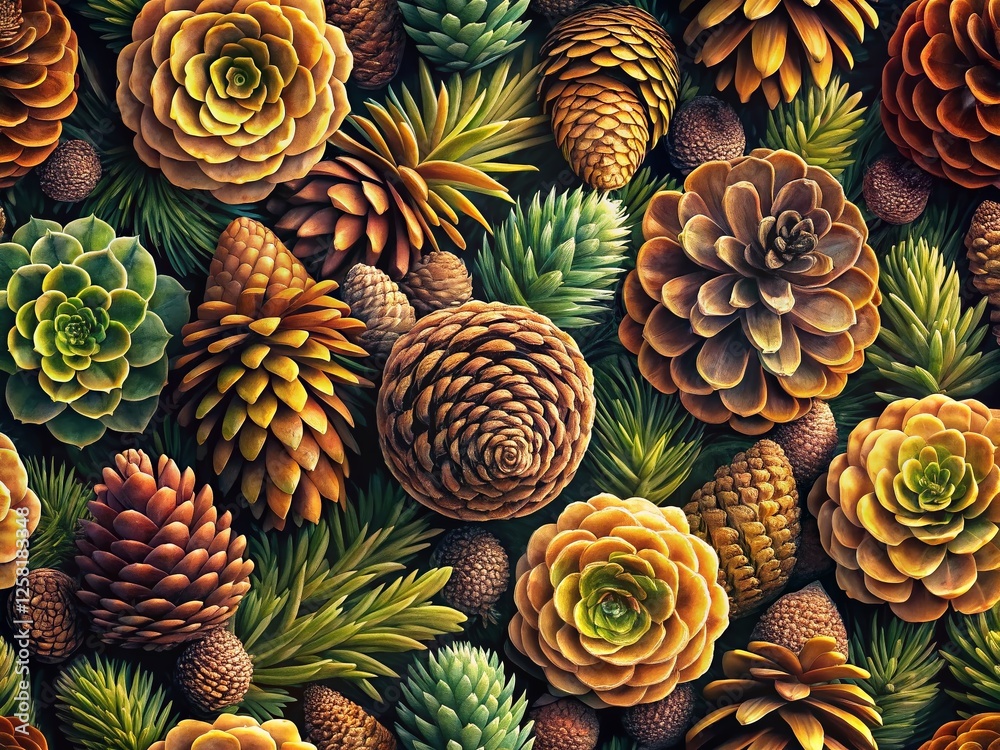 Wall mural Long Exposure Botanical Pinecone Pattern Background for Gardening Designs