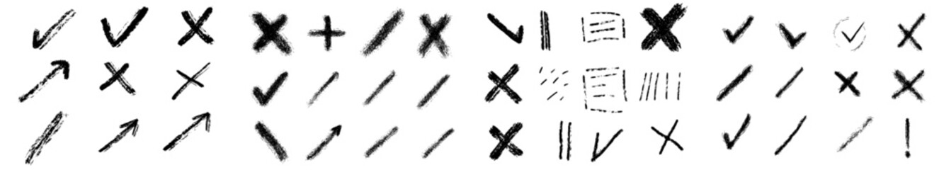 A modern illustration featuring a super set hand-drawn check mark with various circle arrows and underlines, forming a doodle v checklist marks icon set