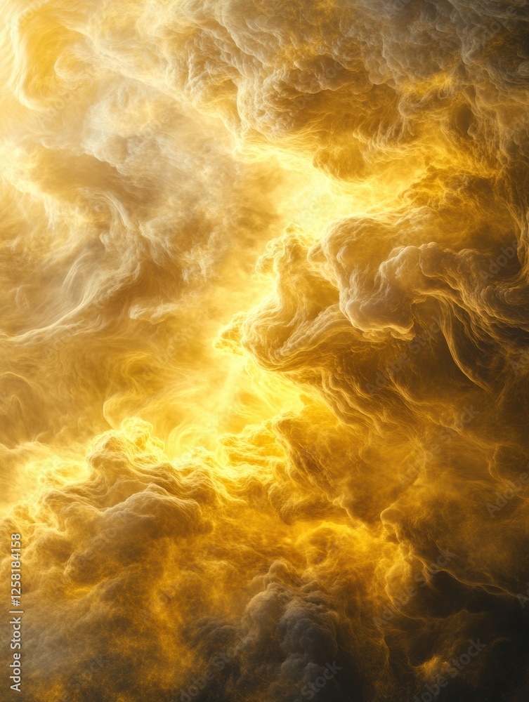 Fototapete Swirling yellow and gray clouds of Venus create an ethereal and dense atmosphere illuminated by glowing sunlight. Generative AI