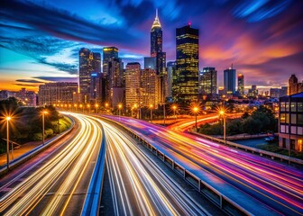 Fototapeta premium Long Exposure City Lights Streaks Abstract Night Photography