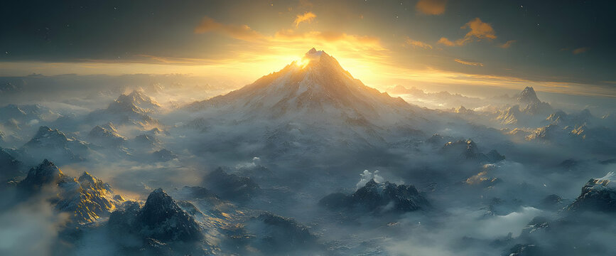 Snowy Mountain Range At Sunrise