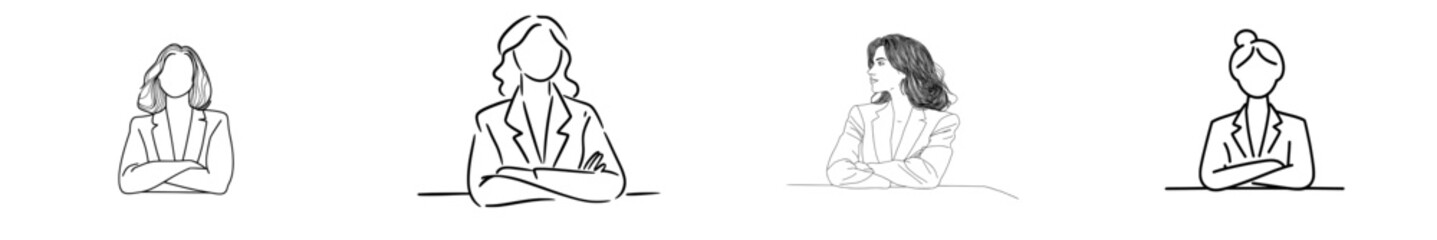 A confident business woman depicted in a continuous one line drawing