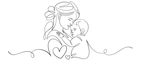 Mother and child line art vector illustration, mothers day celebration background	