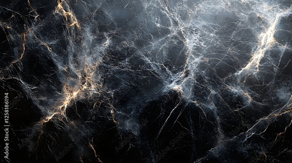Poster abstract image showcasing a detailed marble texture with intricate gold and gray veins against a dar