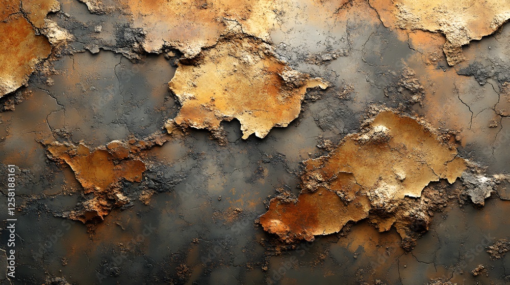 Poster abstract image of a textured wall with golden and dark hues. the texture is rough, cracked and weath