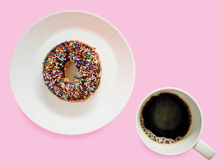 Chocolate frosted donut and black coffee