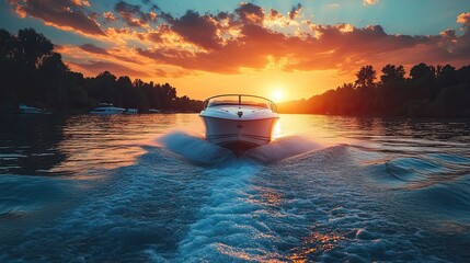 Summer Boating - Exciting moments on the water with boats, ideal for summer vacations, outdoor adventures, and water sports designs.