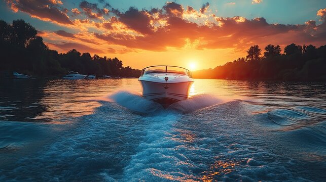 Summer Boating - Exciting moments on the water with boats, ideal for summer vacations, outdoor adventures, and water sports designs.