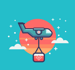 Flat Vector Illustration of Humanitarian Aid Aircraft Delivering Relief Supplies