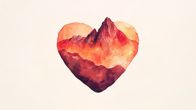 Mountain landscape within a heart-shaped frame