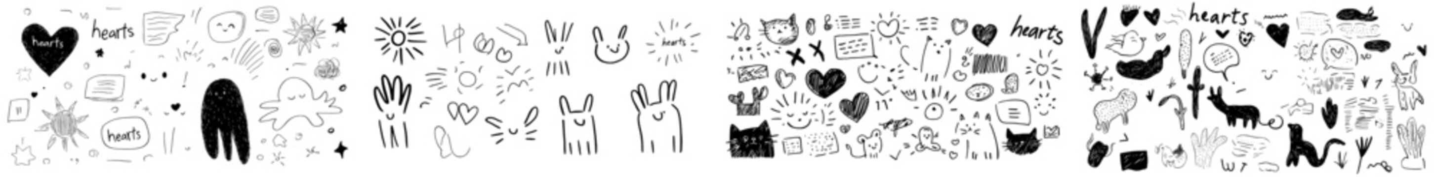 Chalk scribble doodle elements set for poster and social media