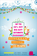 Songkran sale promotion banner for Songkran Festival Abstract background. Thai New Year Holiday. The Water Splash Festival. Vector and Illustration, EPS 10.