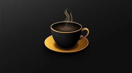 Obraz premium Steaming black coffee in gold cup, dark background, elegant drink, menu design