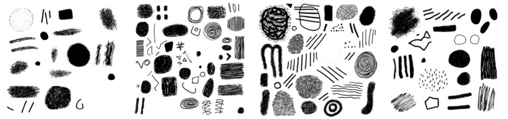 A large collection of hand-drawn doodle design elements including circles, arrows, lines, and squares ideal for pen highlights
