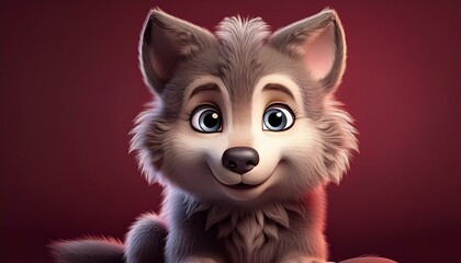 Obraz premium Kleiner niedlicher Wolf, bordeaux Hintergrund