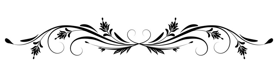 Floral ornament with leaves and abstract lines. Graceful decorative element for decor and greeting or invitation card design