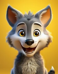 Obraz premium Kleiner niedlicher Wolf, gelber Hintergrund