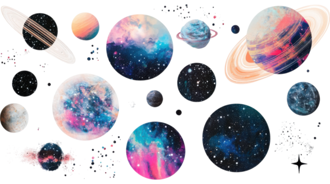 Colorful Planets and Nebulae in Space