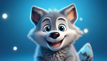 Kleiner niedlicher Wolf, blauer Hintergrund