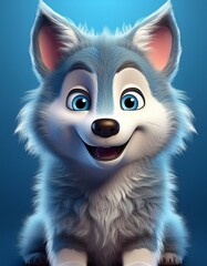 Kleiner niedlicher Wolf, blauer Hintergrund