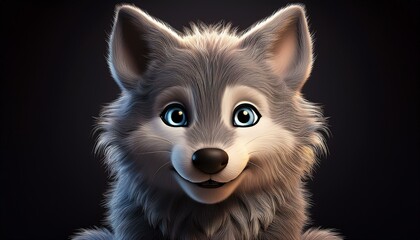 Obraz premium Kleiner niedlicher Wolf, schwarzer Hintergrund