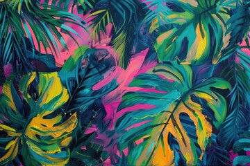 Lush tropical Monstera leaves background 
