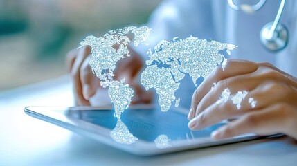 Doctor Using Digital Tablet Shows Global Healthcare Network