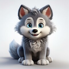 Obraz premium Kleiner niedlicher Wolf, weißer Hintergrund