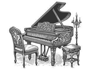 Grand Piano with Ornate Details vector