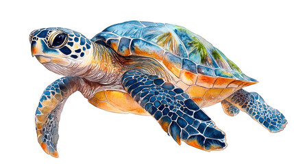 sea turtle watercolor isolated on white background